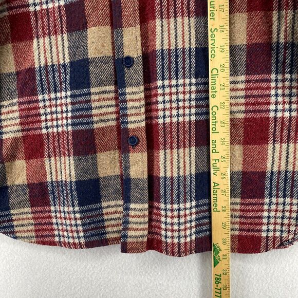 GIMBELS Shirt Mens L Wool Linen Blend Flannel Plaid Shacket Western Red Blue - Picture 9 of 11